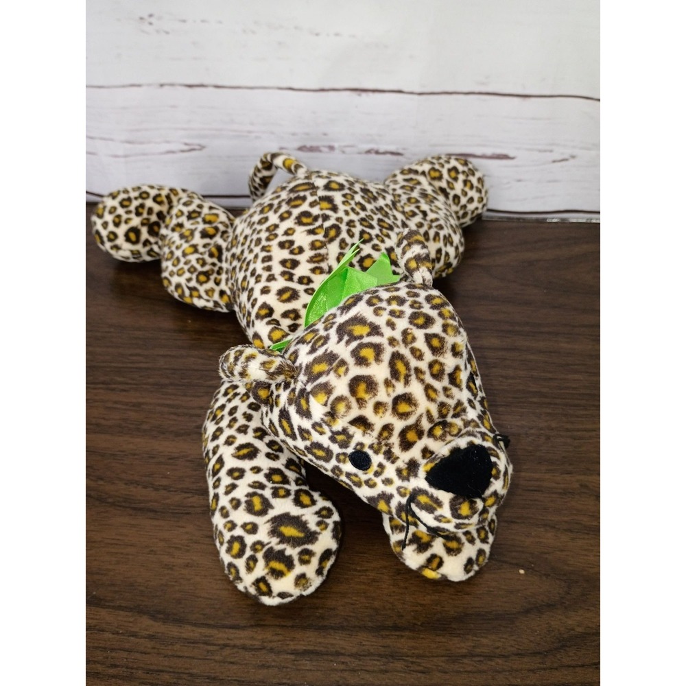 Speckles The Leopard Ty Pillow Pals Plush 1996 With Green Ribbon Leopard Print 1